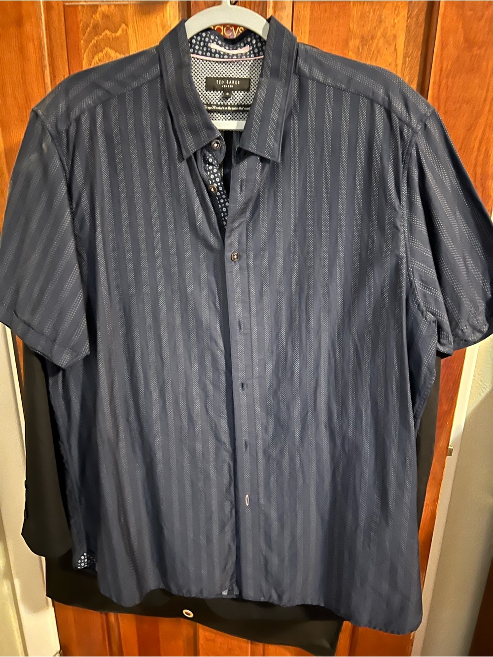 Ted Baker Navy Short-Sleeve Stripe-Textured Button-Down Shirt